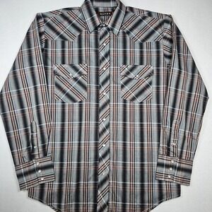 Roper Shirt Men M Maroon Black Plaid Western Pearl Snap Long Sleeve Cowboy Rodeo